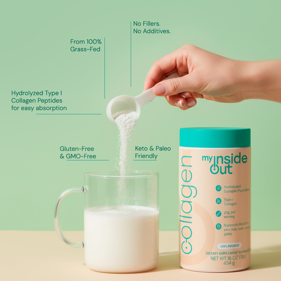myInsideOut Collagen Peptides – Grass-Fed Type I, Unflavored, 16oz (1lb)